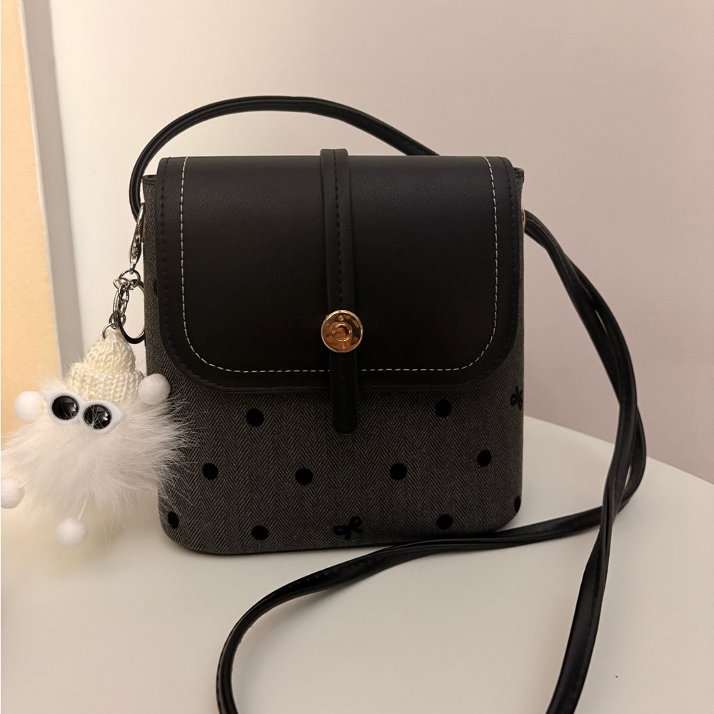 Stylish Black and Gray Polka Dot and bows Women's Bag